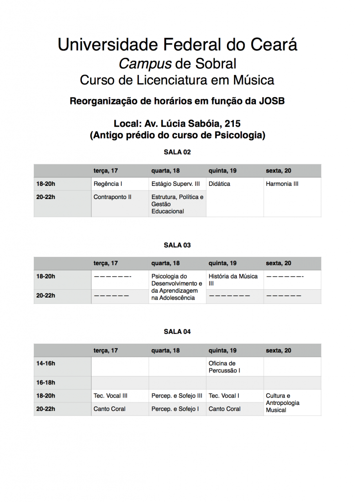 Organização de salas Música - JOSB